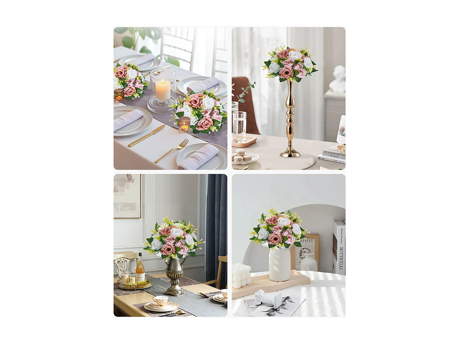 Boules de Fleurs Artificielles SucceBuy, Lot de 10, Diamètre 24 cm, Compositions Roses Artificielles pour Centres de Table, Mariages, Saint-Valentin