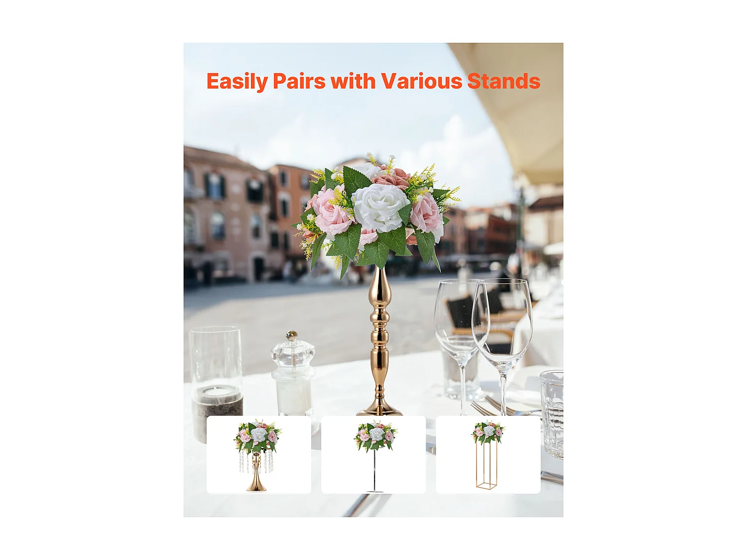 Boules de Fleurs Artificielles SucceBuy, Lot de 10, Diamètre 24 cm, Compositions Roses Artificielles pour Centres de Table, Mariages, Saint-Valentin