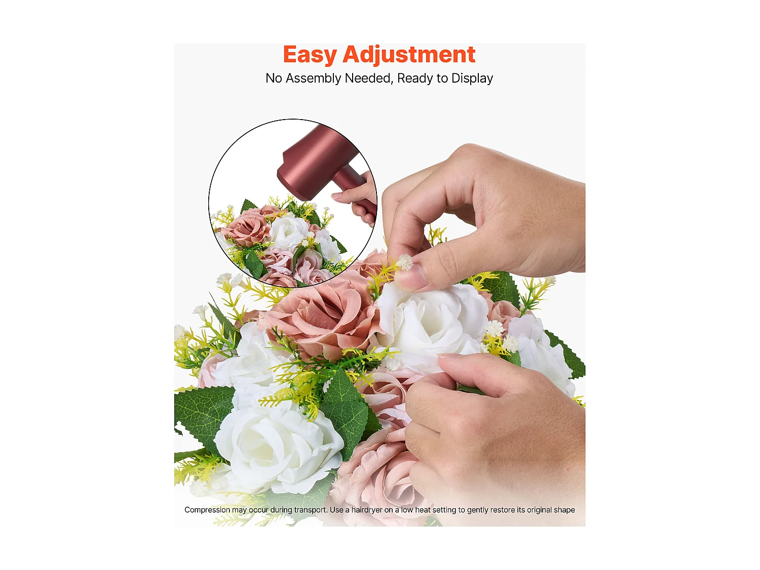 Boules de Fleurs Artificielles SucceBuy, Lot de 10, Diamètre 24 cm, Compositions Roses Artificielles pour Centres de Table, Mariages, Saint-Valentin