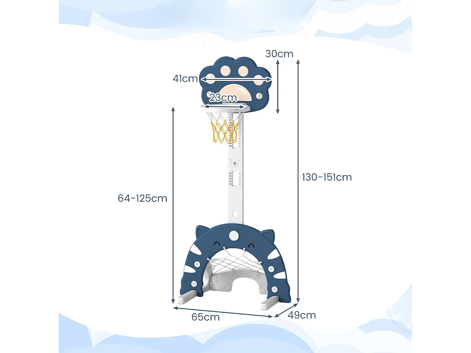 3 in 1 Kinder Basketballkorb mit Basketball & Fußball & Golfspiel Basketballständer Blau