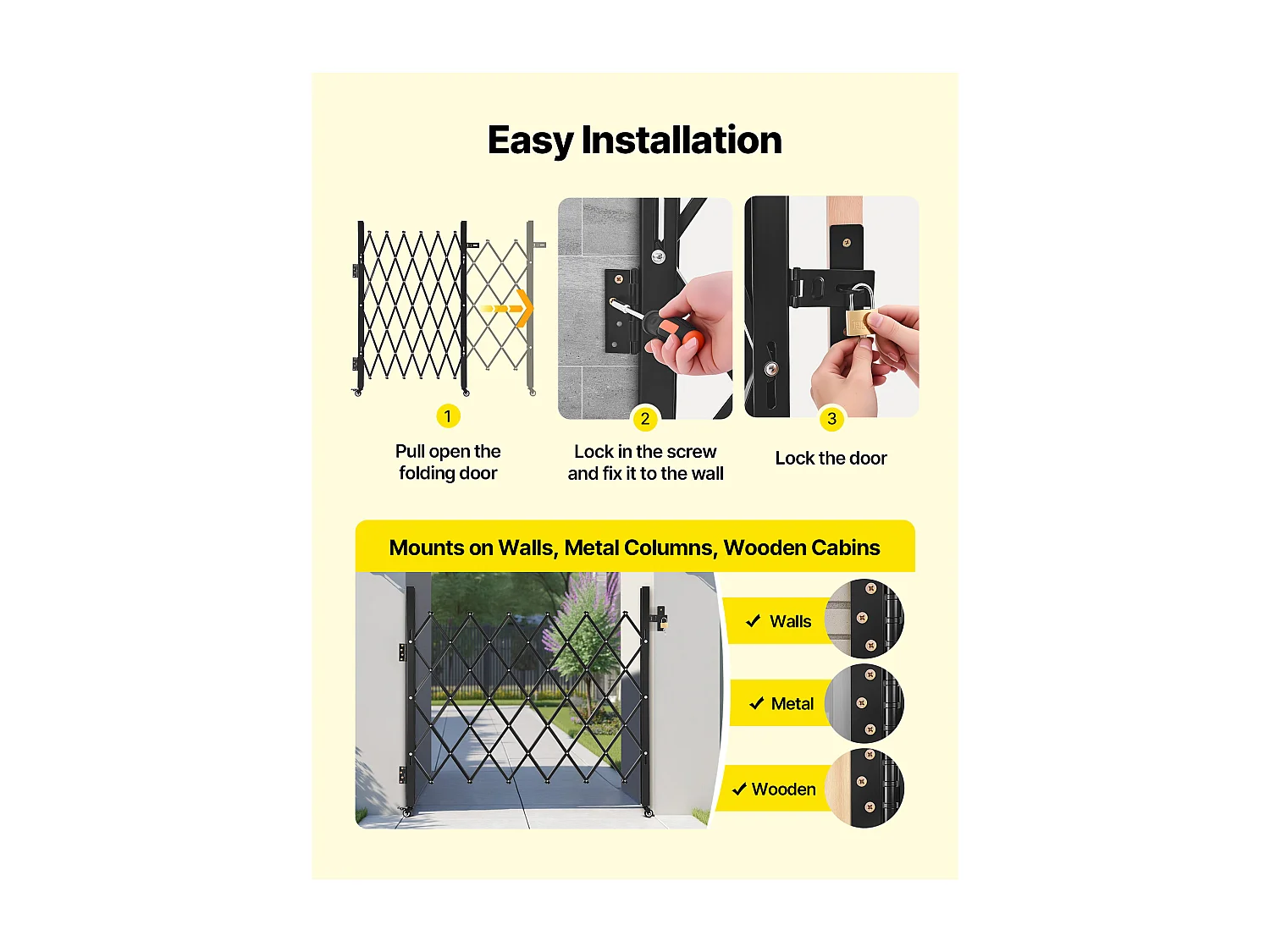 Barriera di Sicurezza SucceBuy Estensibile di 110 x 131 cm, Cancello a Forbice Singolo, Bloccabile e Retrattile, in Acciaio Solido, per Ingresso, Garage