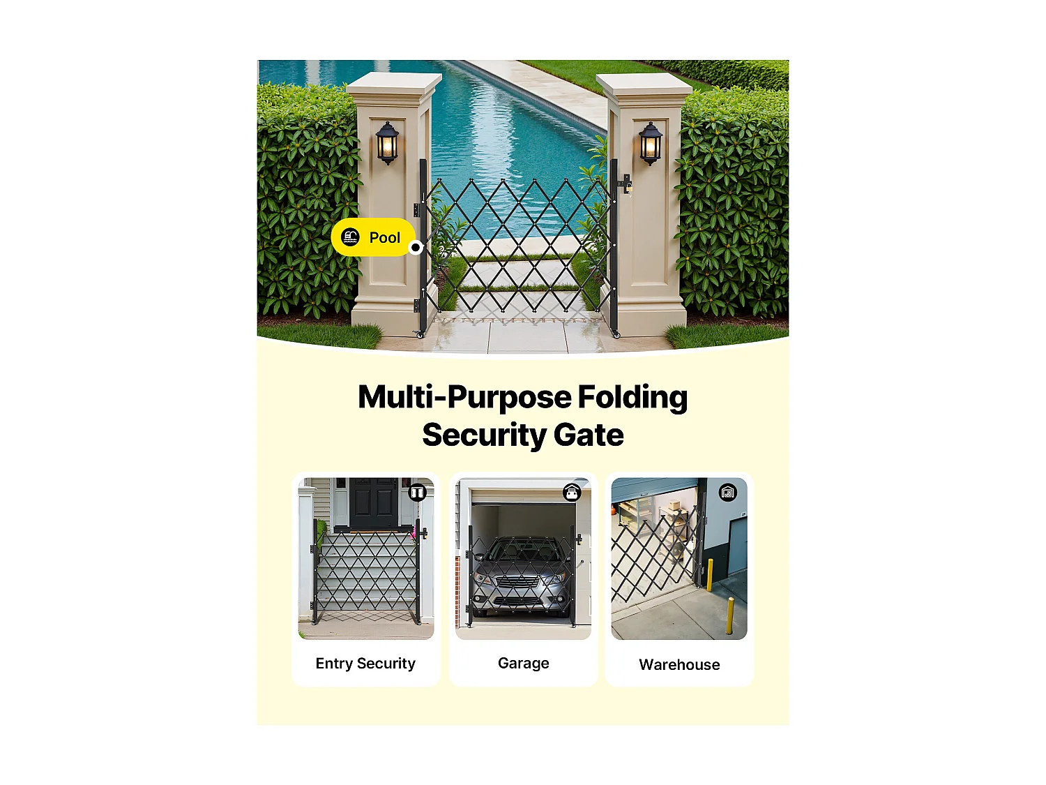 Barriera di Sicurezza SucceBuy Estensibile di 110 x 131 cm, Cancello a Forbice Singolo, Bloccabile e Retrattile, in Acciaio Solido, per Ingresso, Garage