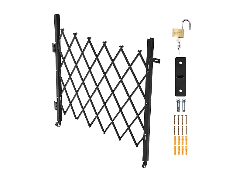 Barrière de Sécurité SucceBuy Extensible de 110 x 131 cm, Portail Ciseau Simple, Verrouillable et Rétractable, en Acier Solide, pour Entrée, Garage