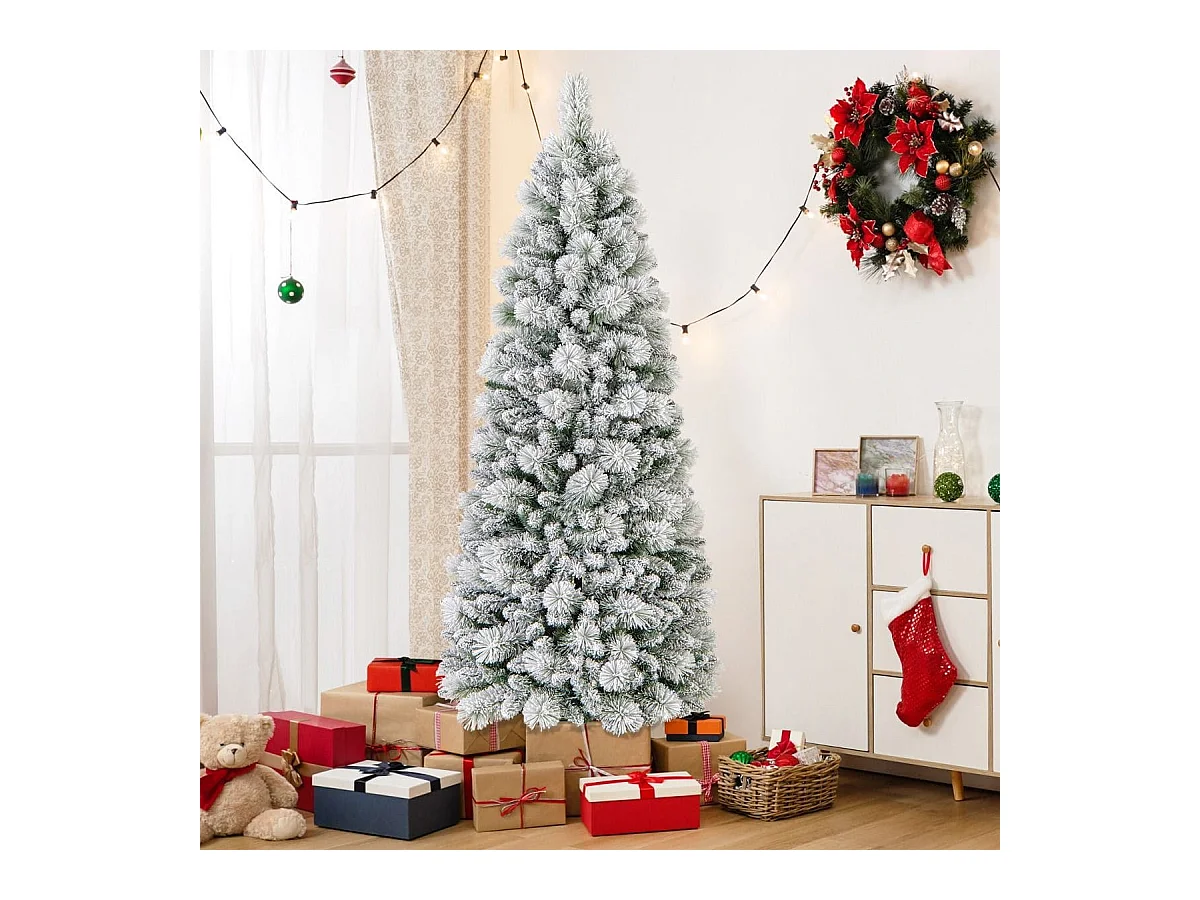 Albero di Natale pop-up 180cm con aghi di pino luci led bianco caldo sezione pieghevole, Albero decorativo artificiale
