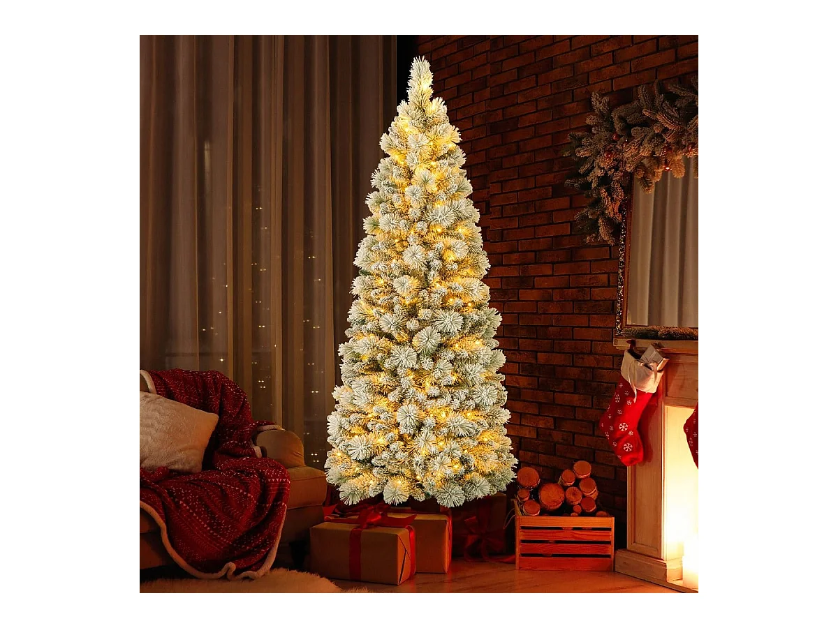 Albero di Natale pop-up 180cm con aghi di pino luci led bianco caldo sezione pieghevole, Albero decorativo artificiale