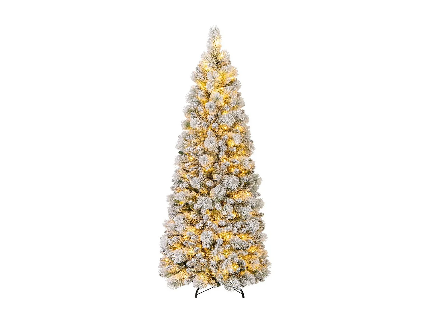 Sapin de Noël Floqué de 180 cm Arbre de Noël avec Aiguilles de Pin 517 Pointes de Branches 170 Lumières LED Blanc Chaud Section Pliable