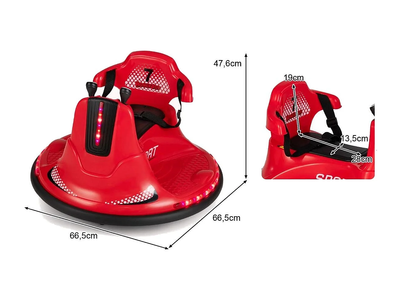 6V Kinder Autoscooter 360 Grad Drehung mit Musik & bunten LED Lichtern Rot