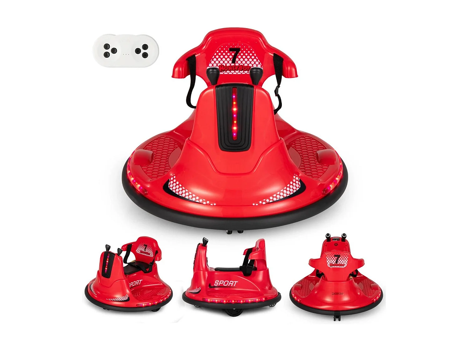 6V Kinder Autoscooter 360 Grad Drehung mit Musik & bunten LED Lichtern Rot