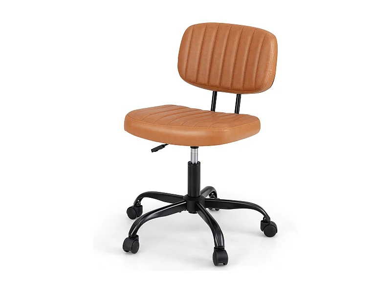 Sedia da ufficio per casa con ruote e supporto lombare, Comoda sedia da lavoro in pelle artificiale Marrone