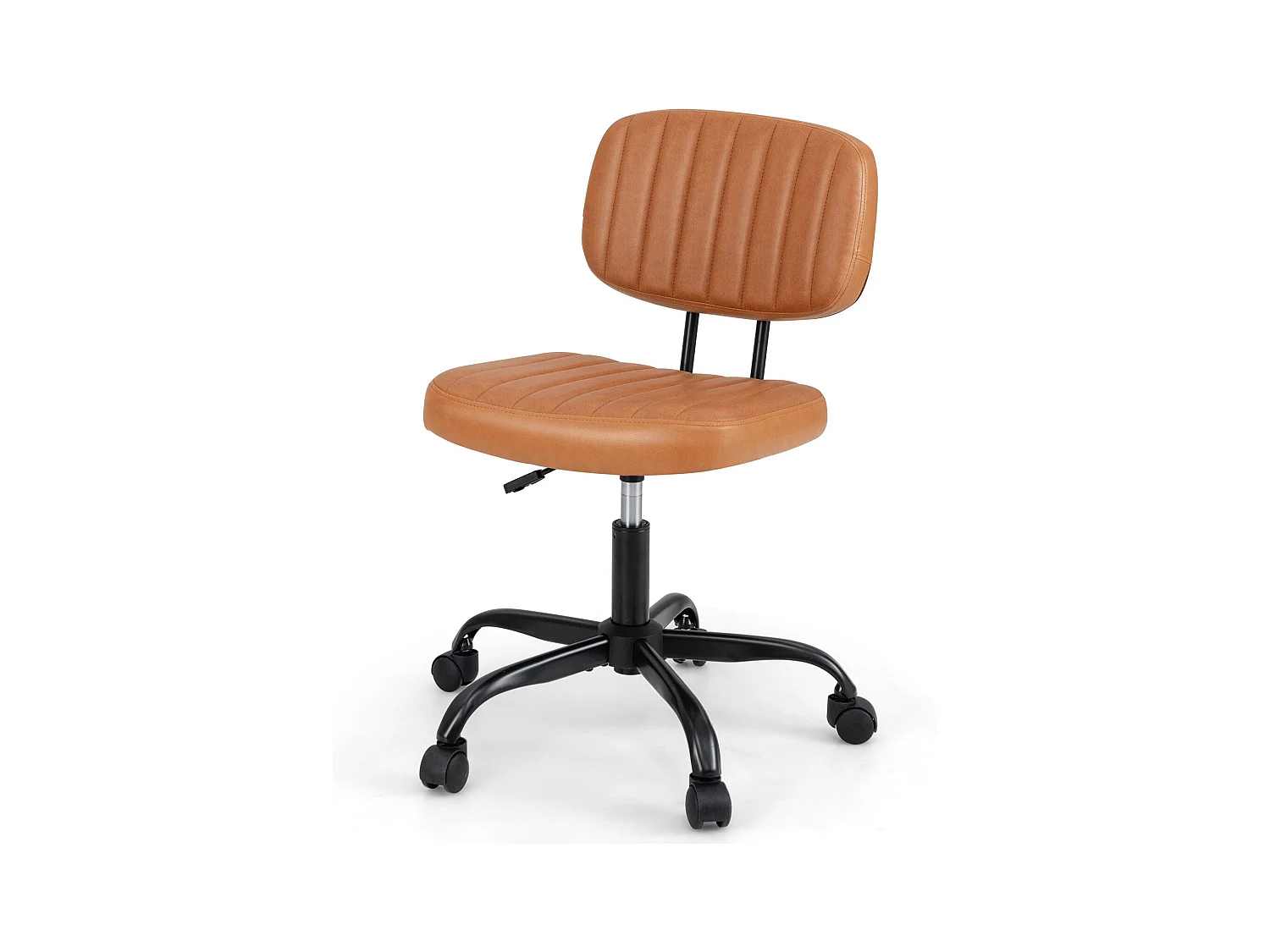 Sedia da ufficio per casa con ruote e supporto lombare, Comoda sedia da lavoro in pelle artificiale Marrone