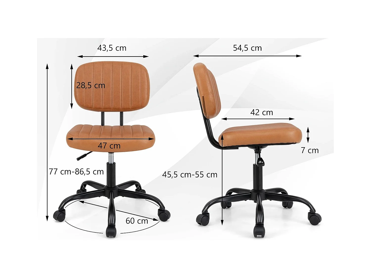 Sedia da ufficio per casa con ruote e supporto lombare, Comoda sedia da lavoro in pelle artificiale Marrone