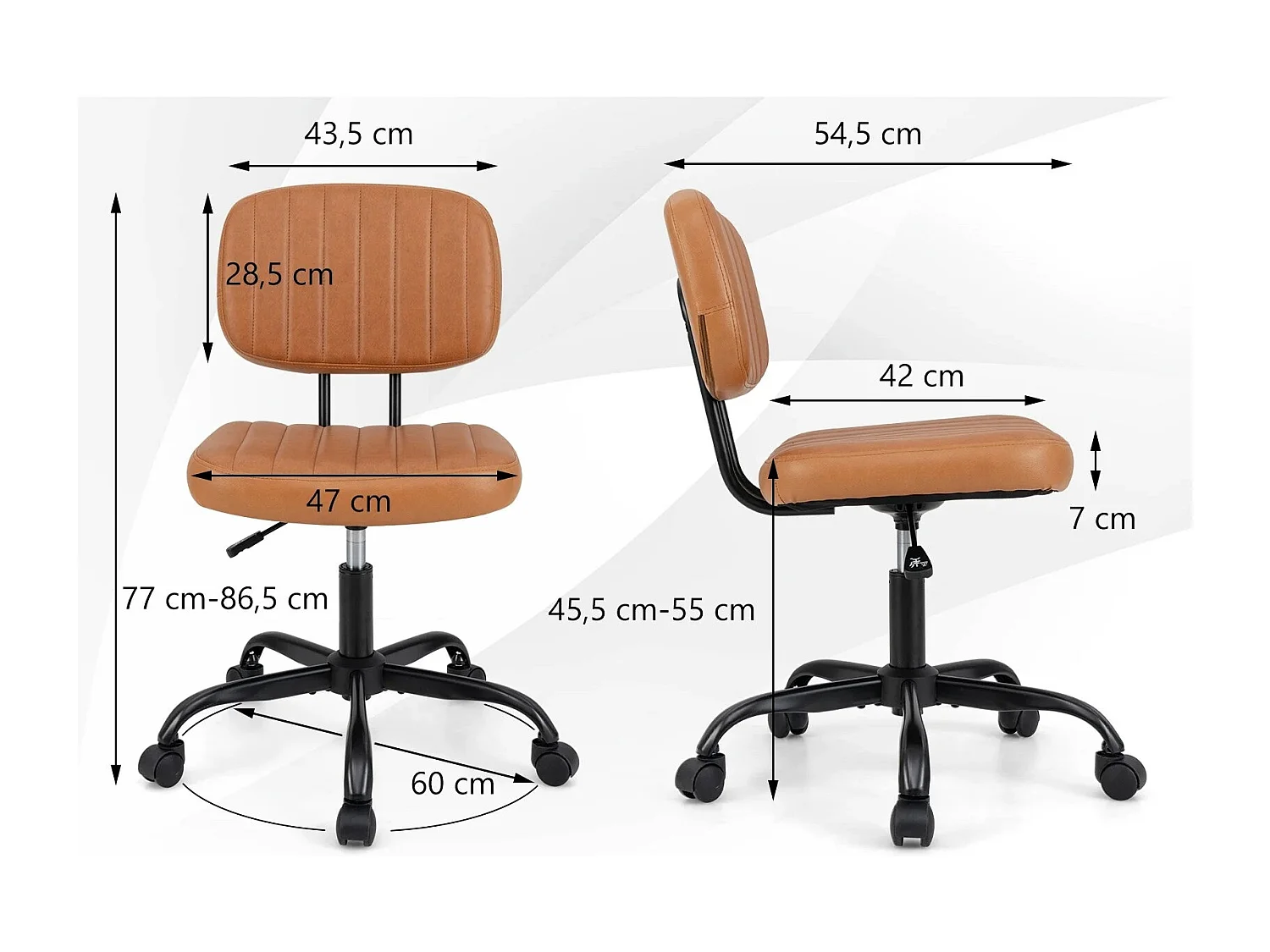Sedia da ufficio per casa con ruote e supporto lombare, Comoda sedia da lavoro in pelle artificiale Marrone
