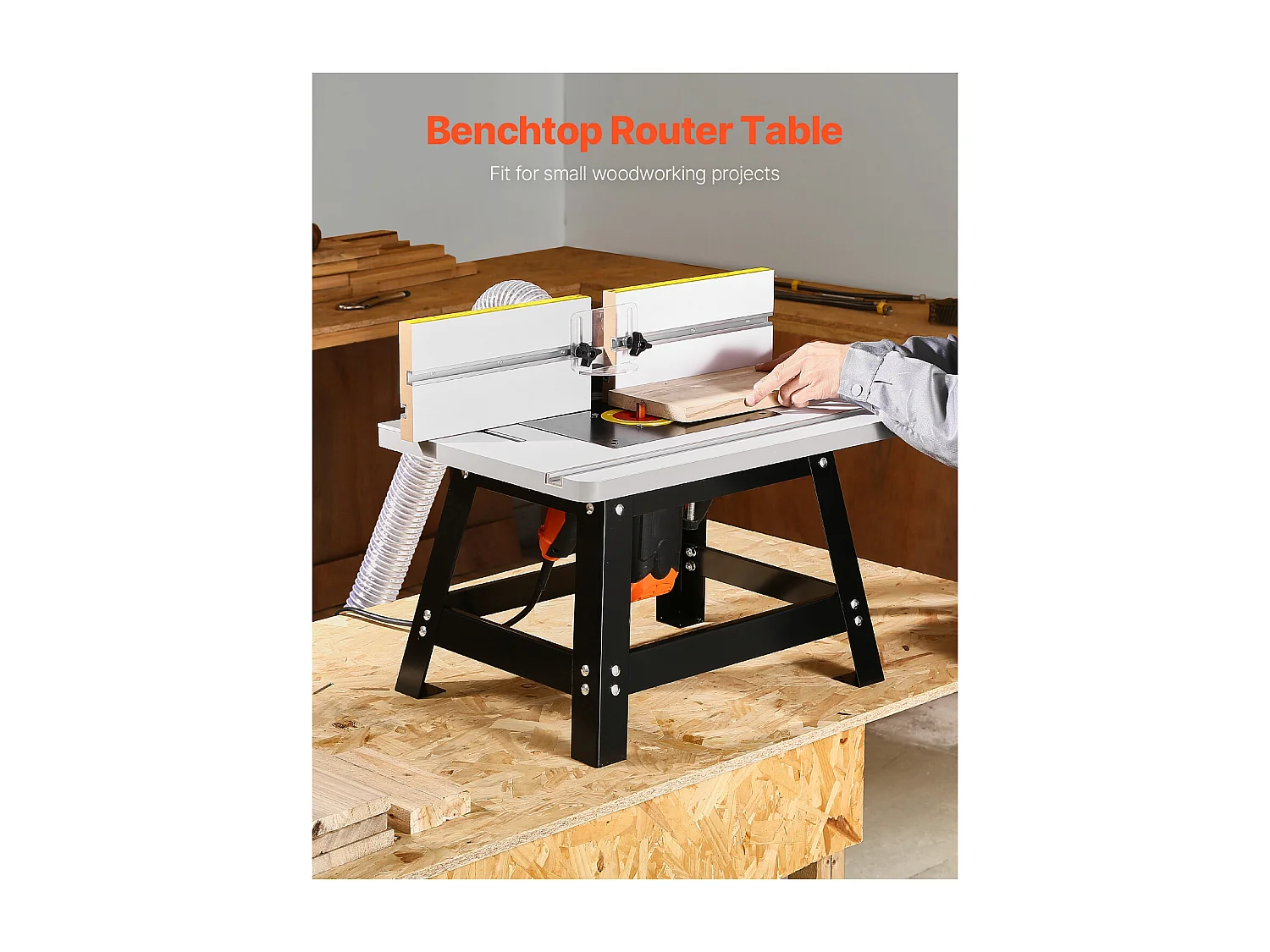 Table de Toupie d'Établi SucceBuy, 61x40 cm, avec Guide Réglable, Plateau MDF, Base Métal Robuste, Ports de Collecte Poussière, Compatible avec Toupies