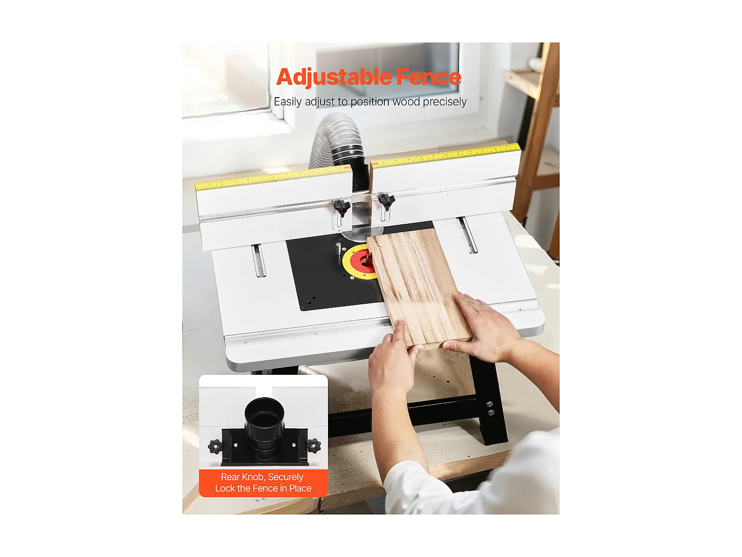 Table de Toupie d'Établi SucceBuy, 61x40 cm, avec Guide Réglable, Plateau MDF, Base Métal Robuste, Ports de Collecte Poussière, Compatible avec Toupies