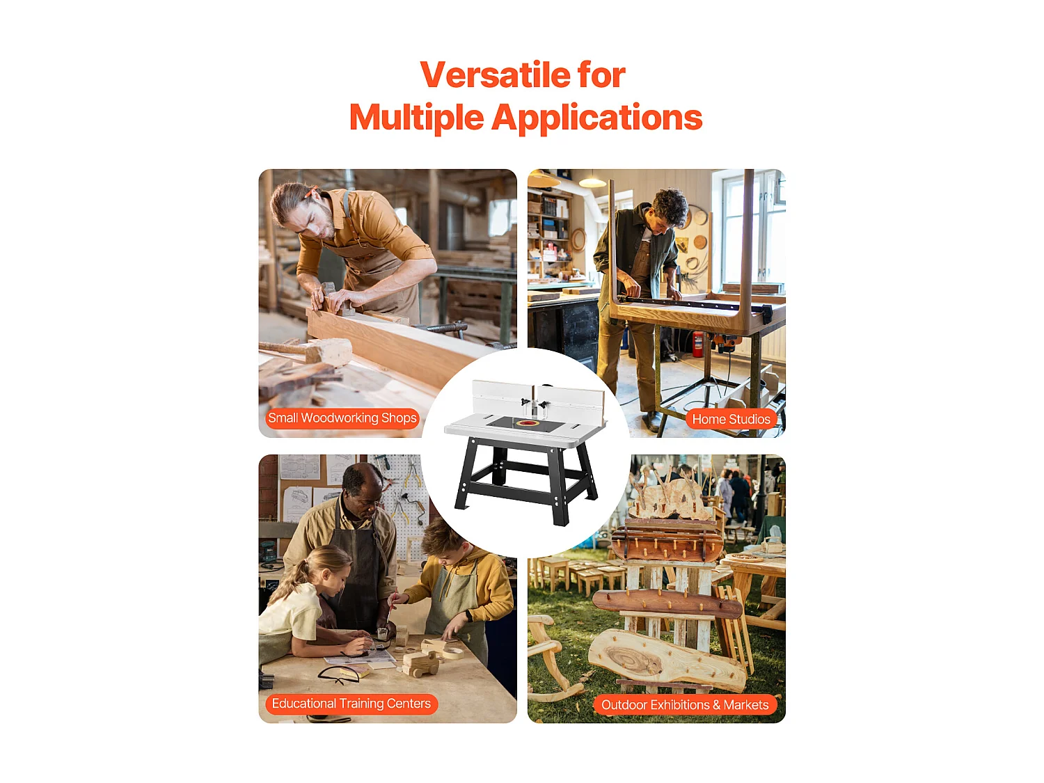 Table de Toupie d'Établi SucceBuy, 61x40 cm, avec Guide Réglable, Plateau MDF, Base Métal Robuste, Ports de Collecte Poussière, Compatible avec Toupies