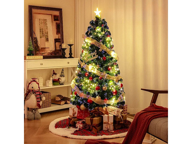Albero di Natale in fibra ottica da 150cm pre-illuminato con luci a stringa stella sulla cima, Albero Natale artificiale
