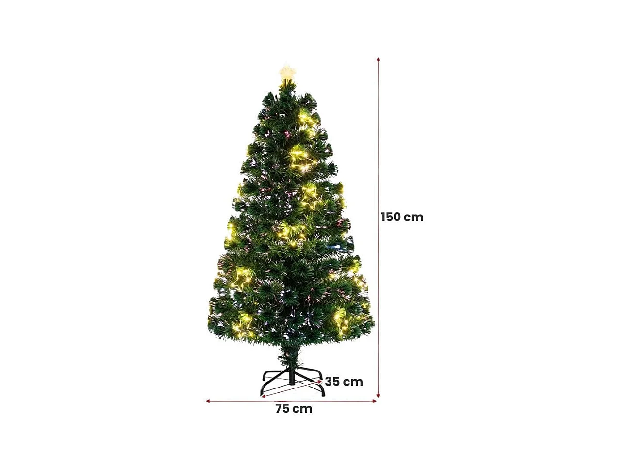 Albero di Natale in fibra ottica da 150cm pre-illuminato con luci a stringa stella sulla cima, Albero Natale artificiale
