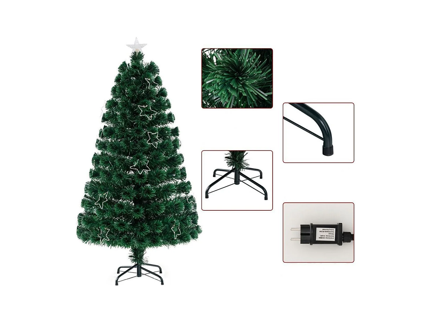 Albero di Natale in fibra ottica da 150cm pre-illuminato con luci a stringa stella sulla cima, Albero Natale artificiale