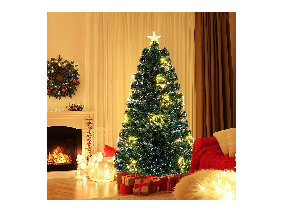 Albero di Natale in fibra ottica da 150cm pre-illuminato con luci a stringa stella sulla cima, Albero Natale artificiale