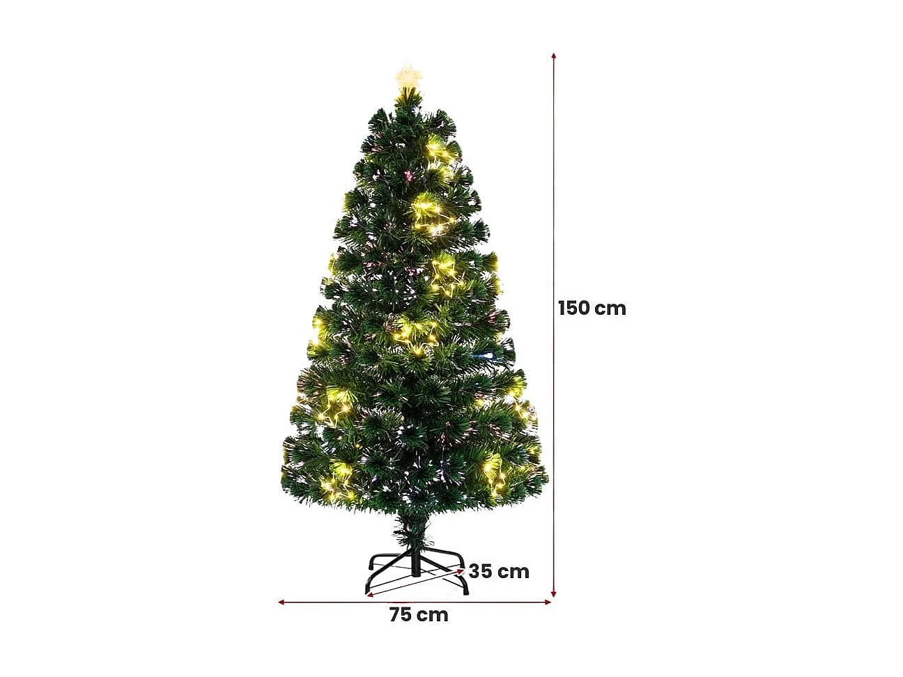 Sapin de Noël Artificiel à Fibre Optique de 150cm Guirlande Lumineuse 24 Lumières Blanches Chaudes 170 Pointes de Branches Etoile