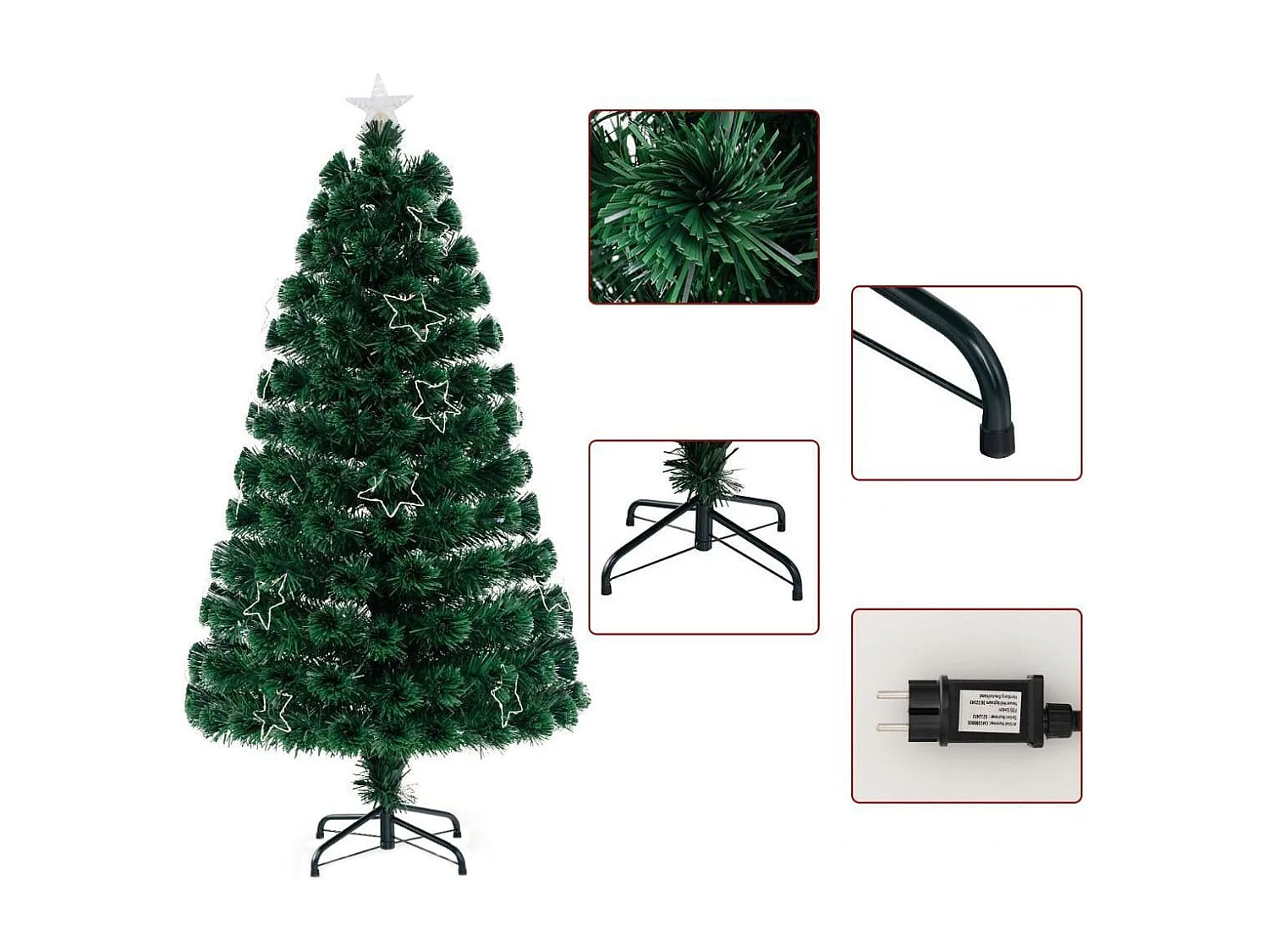 Sapin de Noël Artificiel à Fibre Optique de 150cm Guirlande Lumineuse 24 Lumières Blanches Chaudes 170 Pointes de Branches Etoile