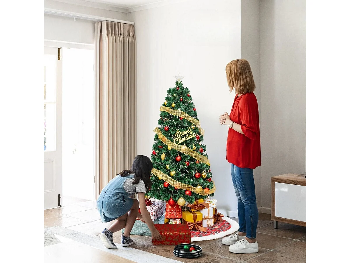 Sapin de Noël Artificiel à Fibre Optique de 150cm Guirlande Lumineuse 24 Lumières Blanches Chaudes 170 Pointes de Branches Etoile