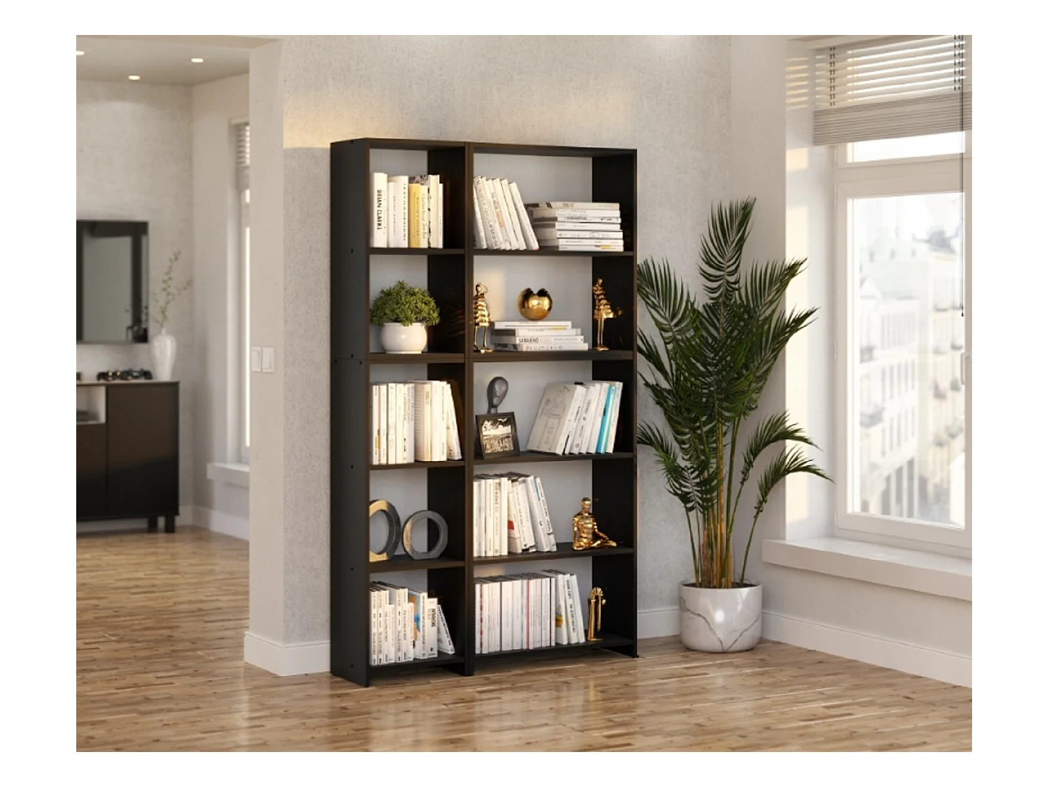 Bibliothèque -Étagère multifonction Noir  5 niveaux 110X30x189cm – Pour livres, jouets et accessoires de bureau