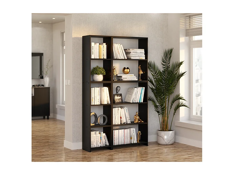 Bibliothèque -Étagère multifonction Noir  5 niveaux 110X30x189cm – Pour livres, jouets et accessoires de bureau