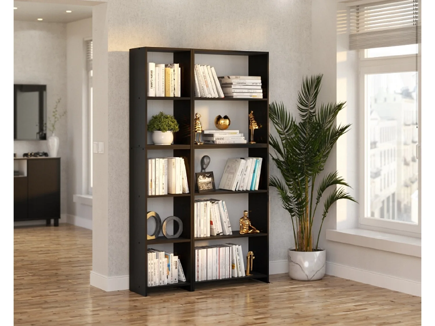 Bibliothèque -Étagère multifonction Noir  5 niveaux 110X30x189cm – Pour livres, jouets et accessoires de bureau