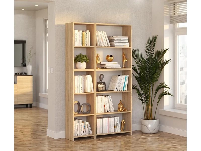 Bibliothèque -Étagère multifonction Chêne Sonoma 5 niveaux  10 étagères 110X30x189cm – Pour livres, jouets et accessoires de bureau