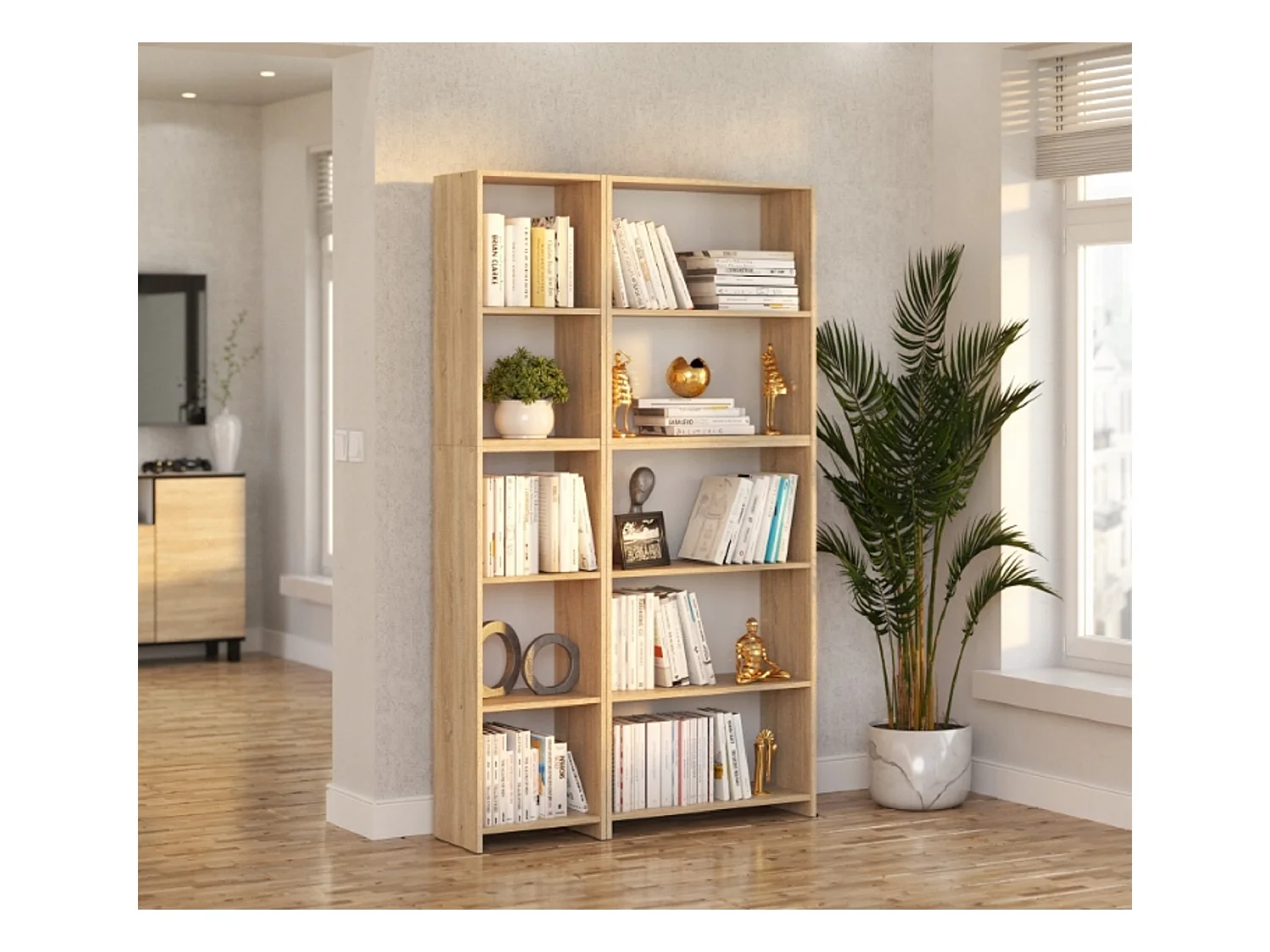 Bibliothèque -Étagère multifonction Chêne Sonoma 5 niveaux  10 étagères 110X30x189cm – Pour livres, jouets et accessoires de bureau