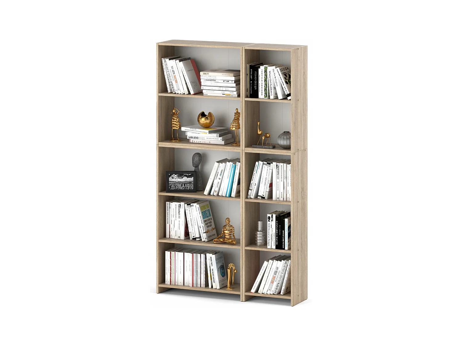 Bibliothèque -Étagère multifonction Chêne Sonoma 5 niveaux  10 étagères 110X30x189cm – Pour livres, jouets et accessoires de bureau