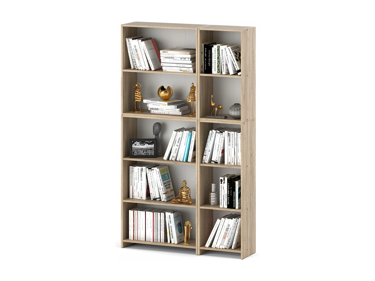 Bibliothèque -Étagère multifonction Chêne Sonoma 5 niveaux  10 étagères 110X30x189cm – Pour livres, jouets et accessoires de bureau