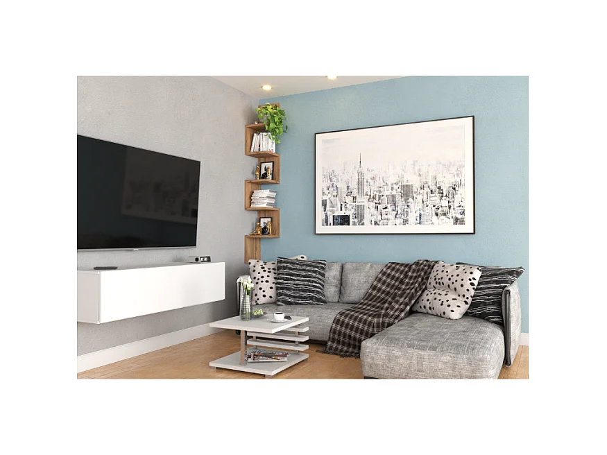 Étagère murale d’angle suspendue Chêne Wotan – bibliothèque pour livres, jouets, style loft 22x142 cm