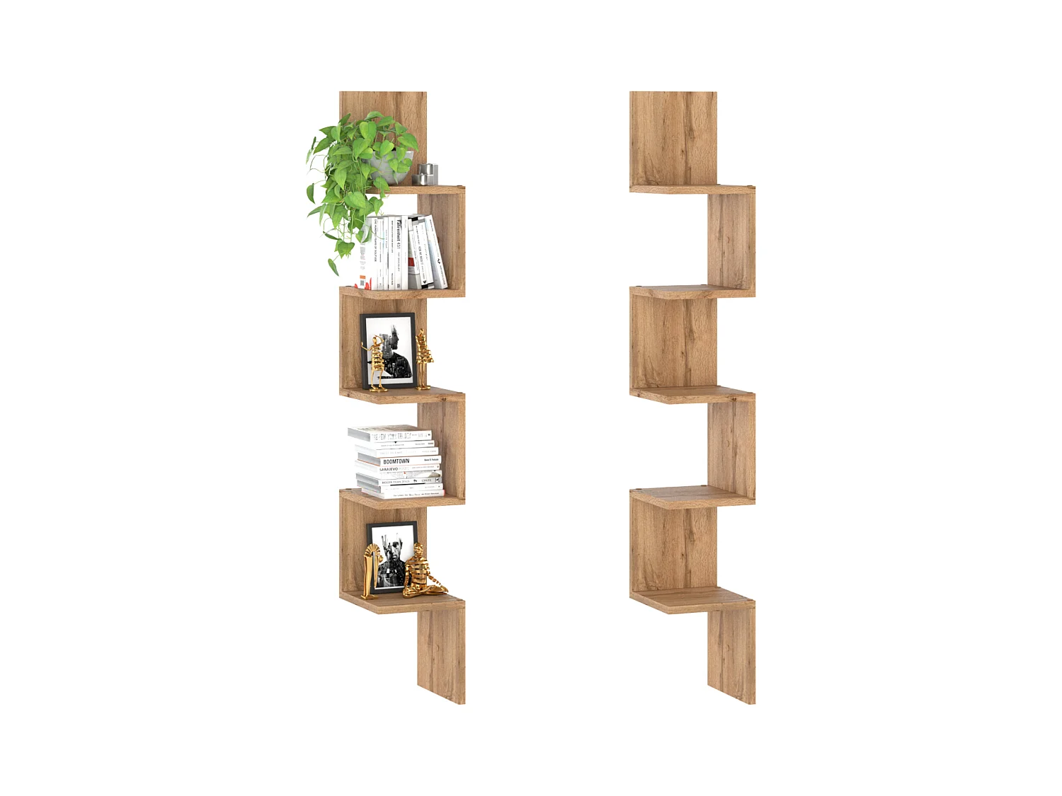 Étagère murale d’angle suspendue Chêne Wotan – bibliothèque pour livres, jouets, style loft 22x142 cm