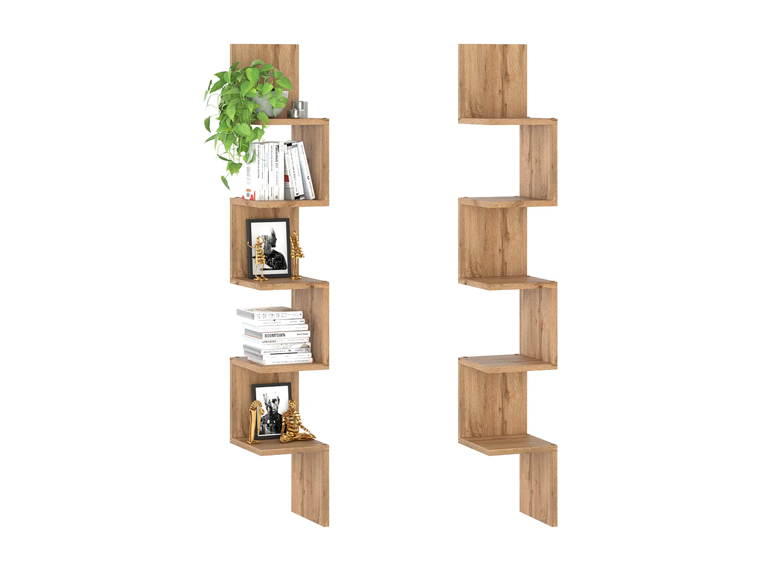 Étagère murale d’angle suspendue Chêne Wotan – bibliothèque pour livres, jouets, style loft 22x142 cm