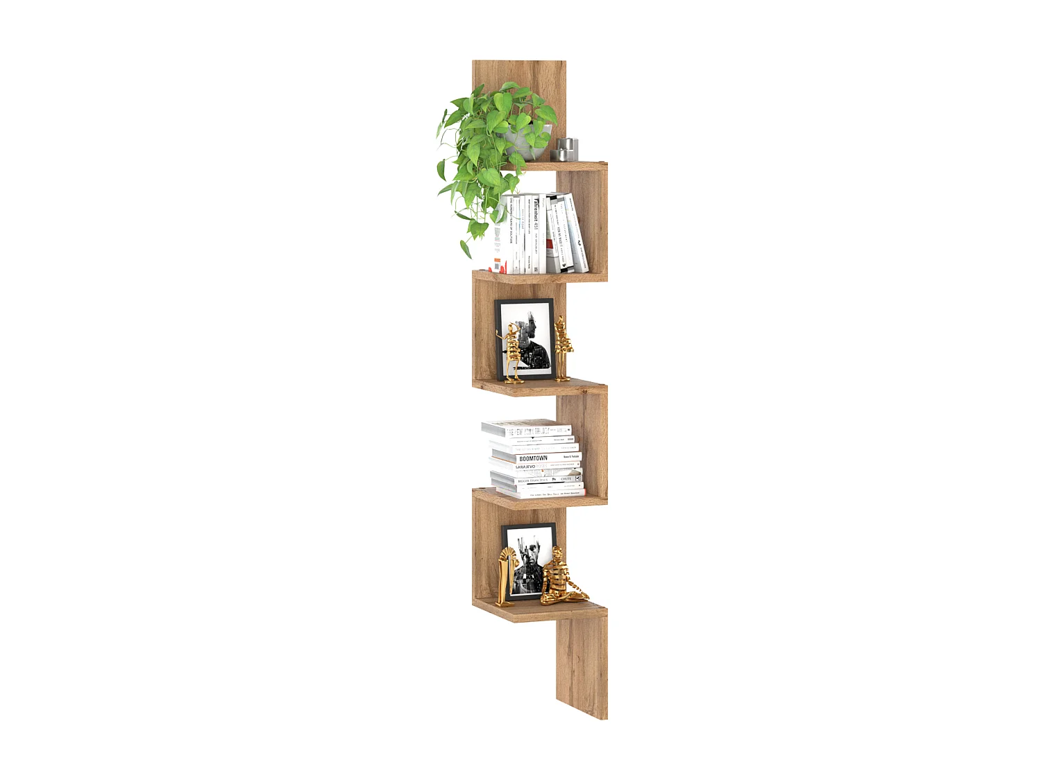 Étagère murale d’angle suspendue Chêne Wotan – bibliothèque pour livres, jouets, style loft 22x142 cm