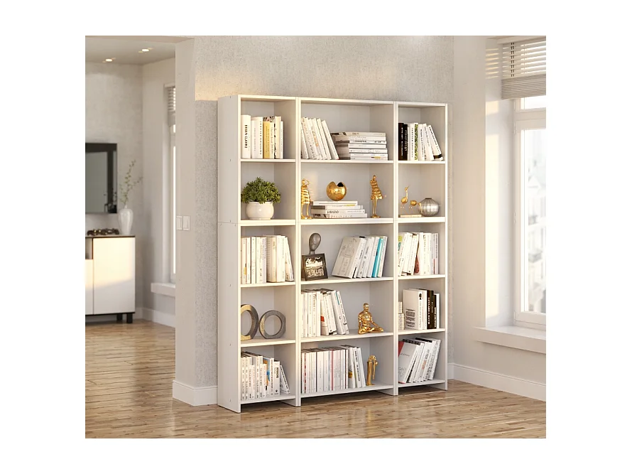 Bibliothèque -Étagère multifonction Blanc -5 niveaux 150X30x189cm – Pour livres, jouets et accessoires de bureau