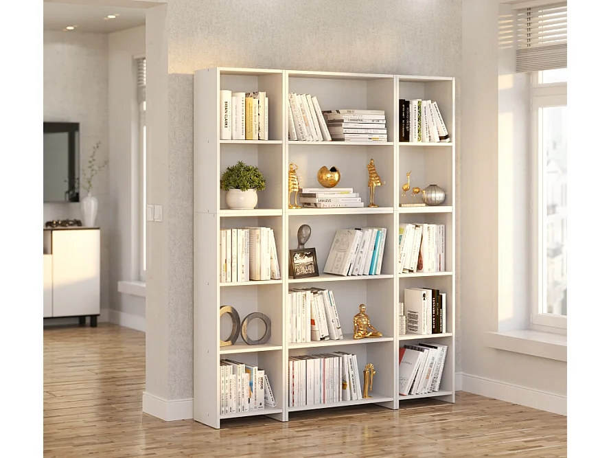 Bibliothèque -Étagère multifonction Blanc -5 niveaux 150X30x189cm – Pour livres, jouets et accessoires de bureau