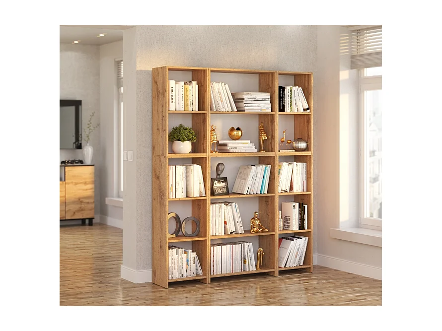 Bibliothèque -Étagère multifonction Chêne wotan -5 niveaux 150X30x189cm – Pour livres, jouets et accessoires de bureau