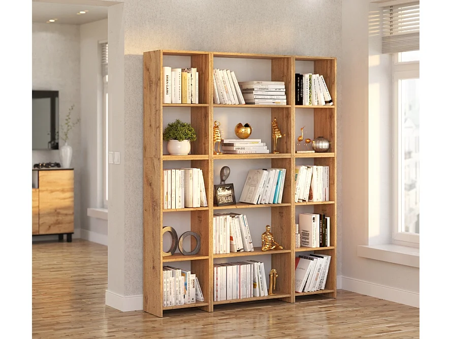 Bibliothèque -Étagère multifonction Chêne wotan -5 niveaux 150X30x189cm – Pour livres, jouets et accessoires de bureau