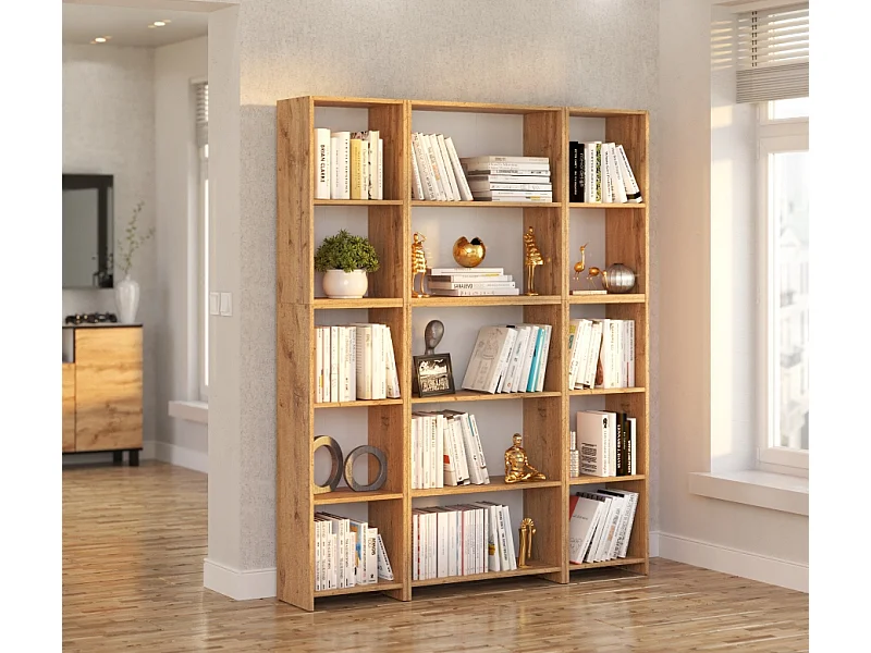 Bibliothèque -Étagère multifonction Chêne wotan -5 niveaux 150X30x189cm – Pour livres, jouets et accessoires de bureau