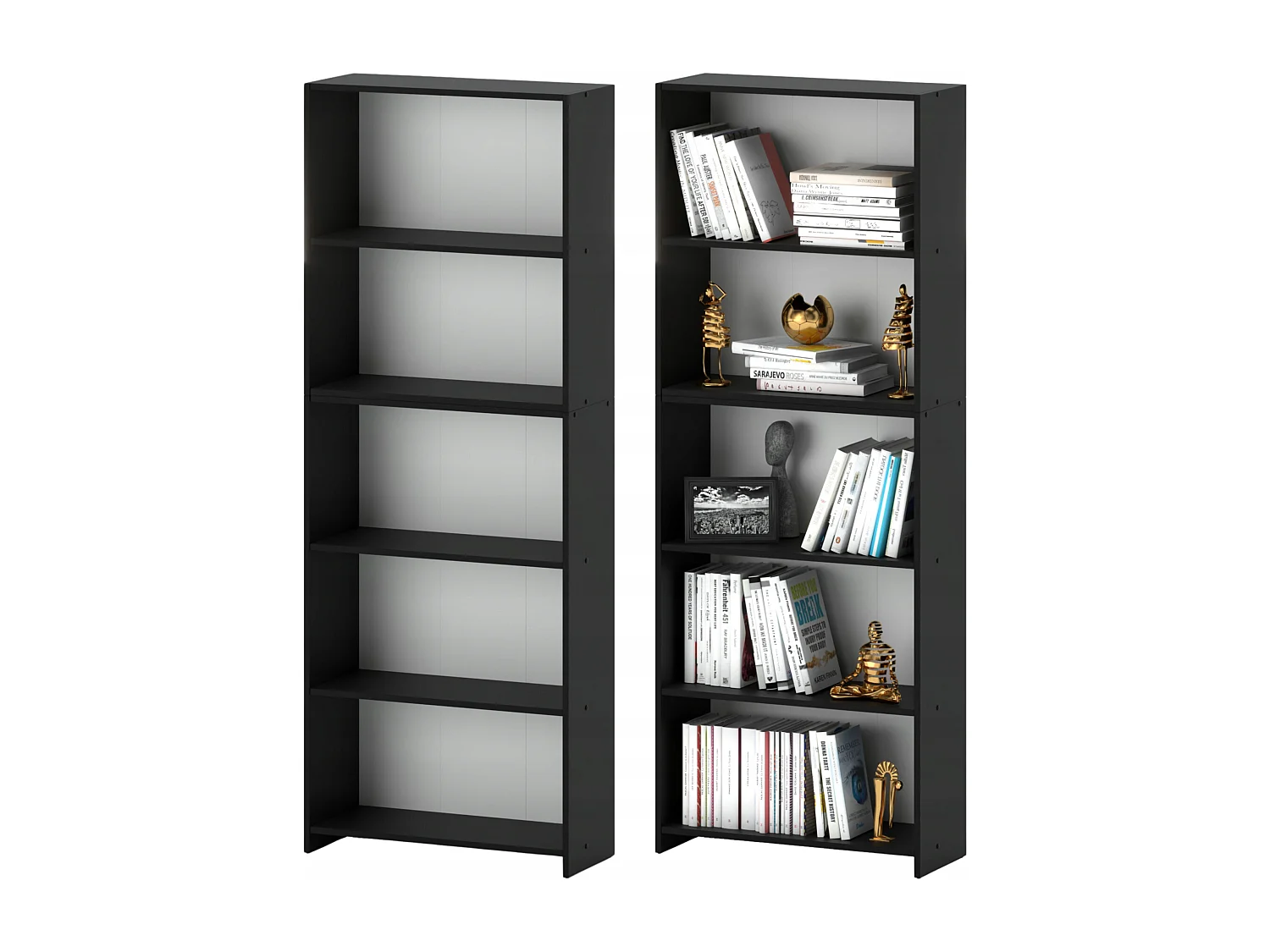 Bibliothèque -Étagère multifonction Noir 5 niveaux 70X30x189cm – Pour livres, jouets et accessoires de bureau