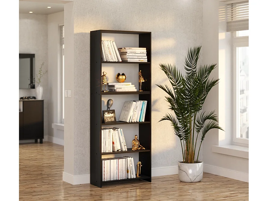 Bibliothèque -Étagère multifonction Noir 5 niveaux 70X30x189cm – Pour livres, jouets et accessoires de bureau