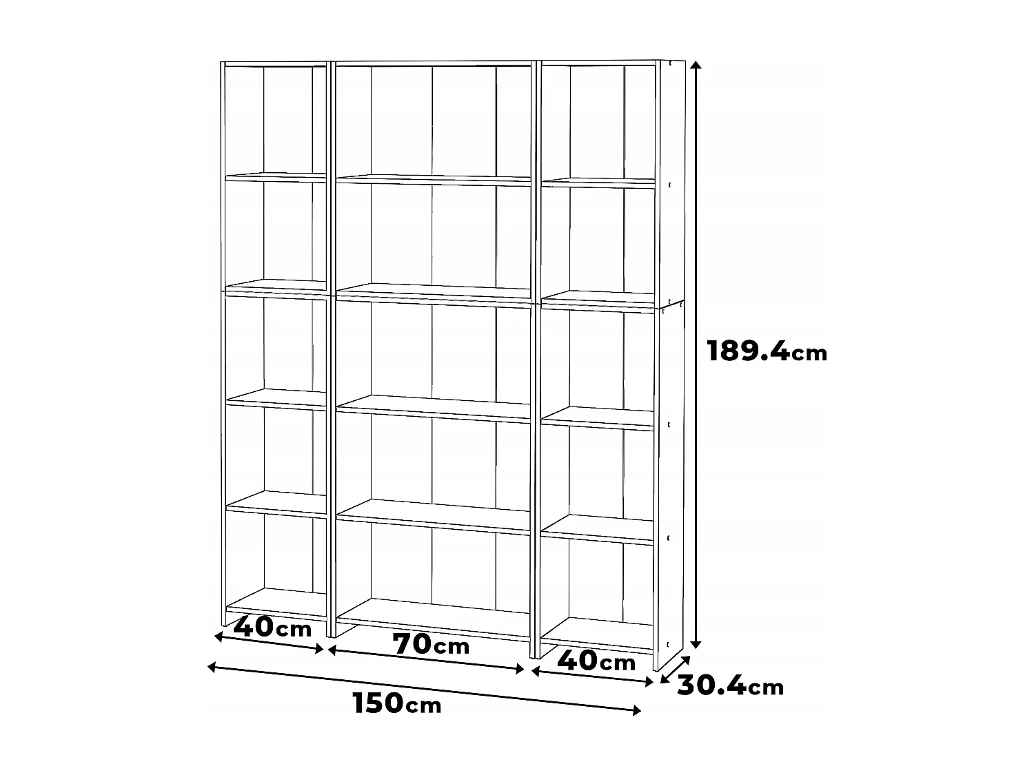 Bibliothèque -Étagère multifonction Noir 5 niveaux 150X30x189cm – Pour livres, jouets et accessoires de bureau