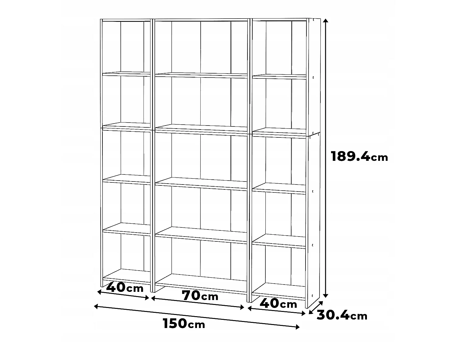Regał Na Książki Stiv-Meble 15 Półek 150cm Czarny Mat 150x30x189 cm 1 szt.