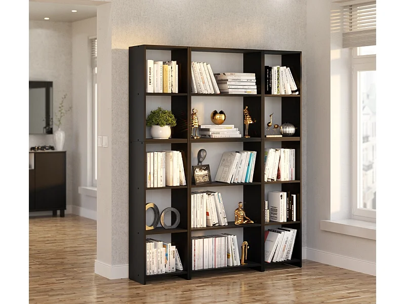 Bibliothèque -Étagère multifonction Noir 5 niveaux 150X30x189cm – Pour livres, jouets et accessoires de bureau