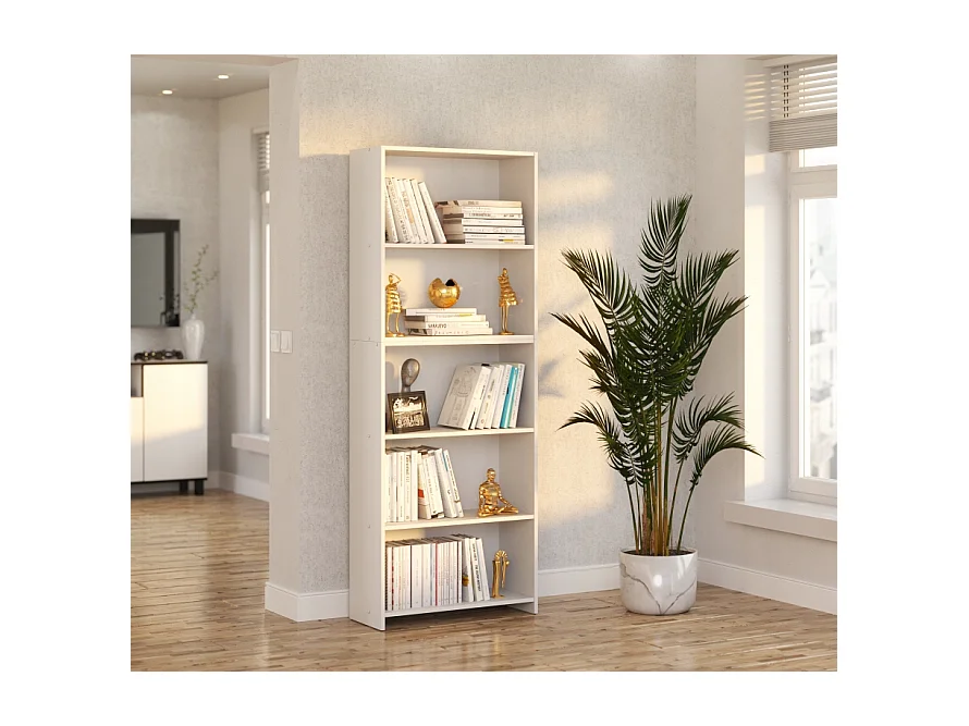 Bibliothèque - Étagère multifonction blanche 5 niveaux 70X30x189cm – Pour livres, jouets et accessoires de bureau