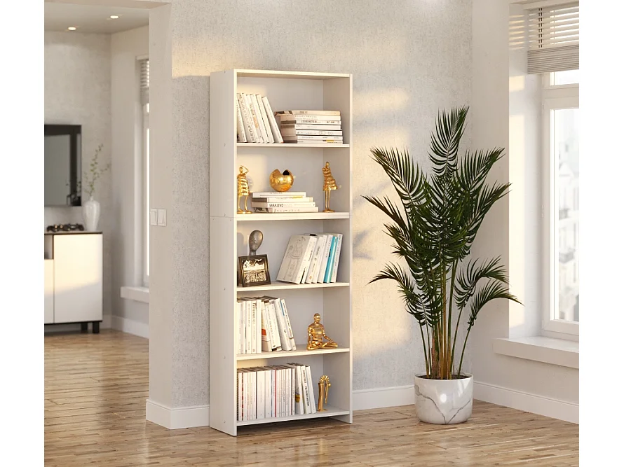 Bibliothèque - Étagère multifonction blanche 5 niveaux 70X30x189cm – Pour livres, jouets et accessoires de bureau