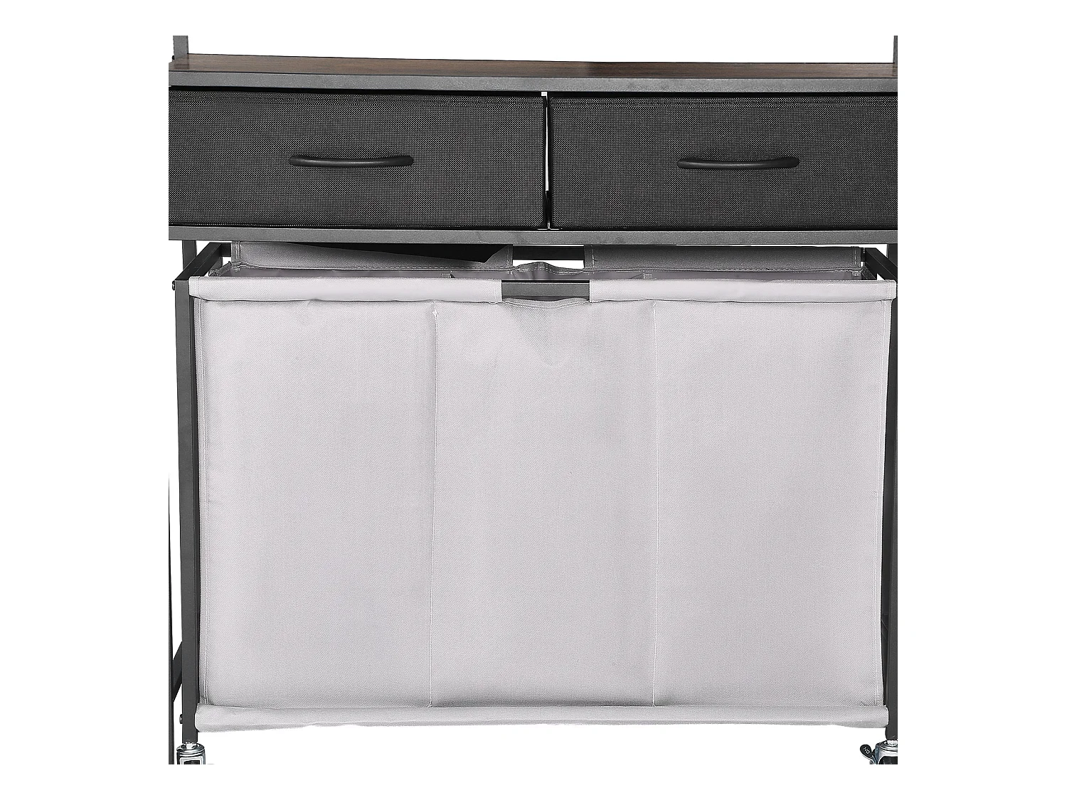 Wäschekorb SucceBuy Wäschesammler mit 3 Fächern und Rollen, Ausgestattet mit einem Herausziehbaren Beutel, einem Holzdeckel, 2 Schubladen und Haken